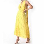 Rumored Sirena Yellow Floral Halter Midi Wrap Dress Windswept Small Photo 1