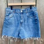 ZARA  The 90's Bermuda Long Line Frayed Hem Jean Shorts Size 8 Photo 0