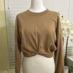 Something Navy  Tan Cropped Twist Front Long Sleeve Photo 0
