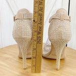 Anne Michelle  Enzo Rhinestone Faux Suede Strappy Heels Tan Open‎ Toe 7.5 Photo 12