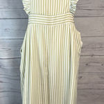 Becca Johnny Striped Ruffle Wide Leg Jumpsuit M White Golden Beige Pockets Lined Photo 0