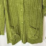 Vintage 90s Small Chenille Sweater Cardigan Peter Pan Collar Pockets Green Cozy Photo 2