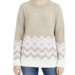 J.Crew Women’s Crewneck Sweater Size Medium Geometric Fair Isle Ivory K5304 Photo 3