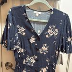 Abound  Navy Floral Button‎ Front Smocked Waist Flutter Sleeve Dress Size S Photo 2