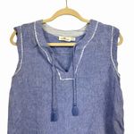 Vineyard Vines Women Sz M Blue 100% Linen Notch Neck Popover Blouse Sleeveless Photo 1