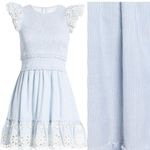 Saylor  NWT Smocked Mini Dress Size Large Blue Pinstripe Eyelet Coquette Preppy Photo 12
