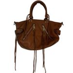 Rebecca Minkoff Micro Moto Satchel Bag Brown Pebble Leather Fringe Gold Zipper Photo 1