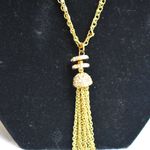 Source Unknown Vintage Double Strand Gold Tone Rhinestone Accent Tassel Pendant Necklace Photo 1