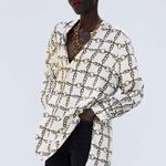 ZARA  Cream Black Brown Chain Link Horsebit Print Satin Tunic Top Coverup Blouse Photo 13