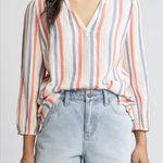 Caslon NWT  STRIPE COTTON GAUZE POPOVER TOP IN PINK BEACH RED NAPA STRIPE Sz 2X Photo 0