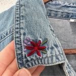 Vintage‎ Denim Fall Floral Embroidered Longsleeve Button Down Blouse Size Large Blue Photo 2