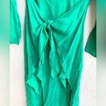 Suboo green maxi midi V neck satin dress high low XS Photo 2