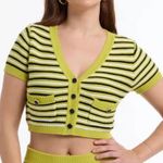 Bebe Women’s Button Front Cropped Cardigan Sweater Yellow Black Size L NWT Photo 0