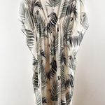 Kona Sol  Palm Leaf Short Sleeve Midi Cover Up Kaftan Duster White Green Large Photo 1