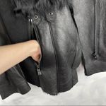 Boutique Ashley B Leather Shearling Wool Zipper Cowl Moto Biker Coat Jacket Black S $1795 Photo 4