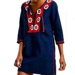 J.Crew  Navy Blue & Red Embroidered Floral Beach Tunic Dress Coverup Sz M Photo 1
