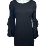 Club Monaco Black Wool Knit Bodycon Ribbon Cutout Long Sleeves Sweater Dress M Photo 0