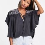 Free People Washed Black Market Embroidered V-Neck Top Size Large Photo 0