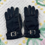 Luxury Italian Leather Cashmere Lined Gloves Black Size 6 1/2 Buckle Accent Photo 0