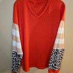 XL Waffle Knit Orange and Big Cat Print Long Sleeve Shirt Photo 0