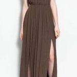 ZARA Empire Waist Brown Satin Open Back Slit Maxi Dress Size XS Photo 0