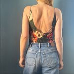 Polly & Esther Green Floral Spaghetti Strap Thong Bodysuit Photo 3