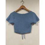 Cotton On Women’s Minimalist Cropped Knit front Tie Short Sleeve Sweater XS Blue Photo 3