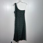 American Eagle  Dark Green Pink Ditsy Floral Silky One Shoulder Dress Medium NWT Photo 4