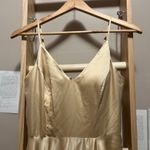 Windsor Vintage Golden Satin Prom Strap Dress with Leg Slit, Bra Paddings, and Pockets Photo 1