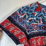 Lucky Brand  Patriotic Red Blue White Round Neck Blouse Shirt Large EUC #0665-AZ Photo 2