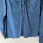 Charter Club  Denim Chambray Button Front Collared Top Front Pockets Blue 8 Photo 6