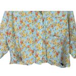 ZARA  Oversized Floral Print Cropped Collard Short Sleeve Shirt Pocket XXL Blue Photo 3