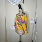 Flying Tomato Faux Wrap Crop Golden Yellow with Floral Kimono Sleeve Sz M Photo 6