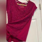 New York & Co Size M Magenta Lace Short Sleeve Stretch Zip Back Top Pink Size M Photo 6