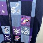 Victoria Jones Snowman Christmas Sweater Women's S Zip Up Embroidered Snowflakes Blue Photo 4