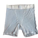 SKIMS Womens M Logo Band Boyfriend Biker Shorts Light Blue Ribbed Loungewear PJ Photo 1