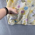 Disney  Scrub Top‎ Womens 2XL Yellow Cotton Tinkerbell Pockets Photo 2