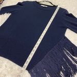 Milly Wool Fringe Sweater in Navy Blue Medium Photo 3