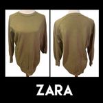ZARA  Womens Sweatshirt Ribbed Sleeve Olive/Army Green Small Photo 1