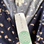 Stitch Fix Kailegh () Small Navy Blue with Beige Print Faux Wrap Dress NWT Photo 6
