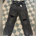 EXPRESS NWT  Denim Mom Jeans High Rise Jeans Black Distressed Ripped Size 2R Photo 0