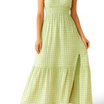 Taylor Gingham Midi Dress Pockets Ruffle Sleeve Green Size 8 Photo 0