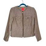 Isaac Mizrahi Brown Linen Blend Zip Front Jacket Blazer Photo 0