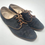 Salvatore Ferragamo ‎ Suede Oxford Lace Up Flats Black Brown Size 7 AA Photo 0
