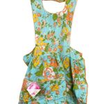 Fruit of the Loom Vtg Bib Floral Apron Rick Rack Pockets NWT Retro Teal Orange Photo 0