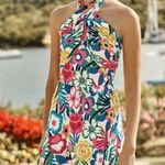 Boden Lilah Multiway Dress Size 6 Halter Strapless Smocked Back Colorful Floral Blue Photo 0