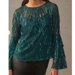 Anthropologie Eva Franco Sequin Fringe Acadia Top Glitter Pine Green Size Small Photo 15