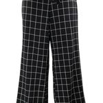 Mine Black Windowpane High Rise Drawstring Wide Leg Trousers Dress Pants Size S Photo 0