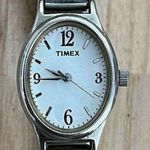 Timex Ladies Watch White Dial Two Tone Stainless Stretch Bracelet Photo 1