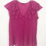 East 5th  Ruffle Pleated Button Down Pink Chiffon Top Size M Photo 0